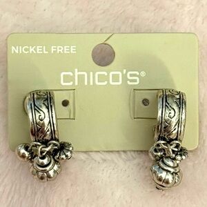 Chico's‎ Silver Tone Scroll Hoop Earrings with Dangling Beads NEW